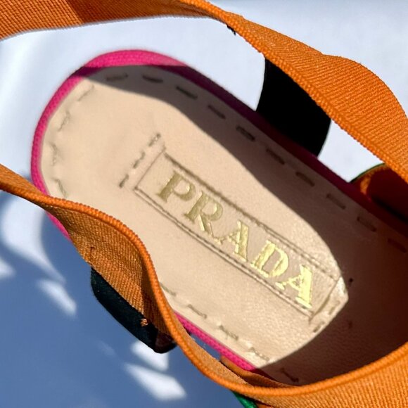 PRADA Peep Toe Platform Multi Strap Multi Color Bandage Slingback Wedge NEW 36 - Picture 7 of 13